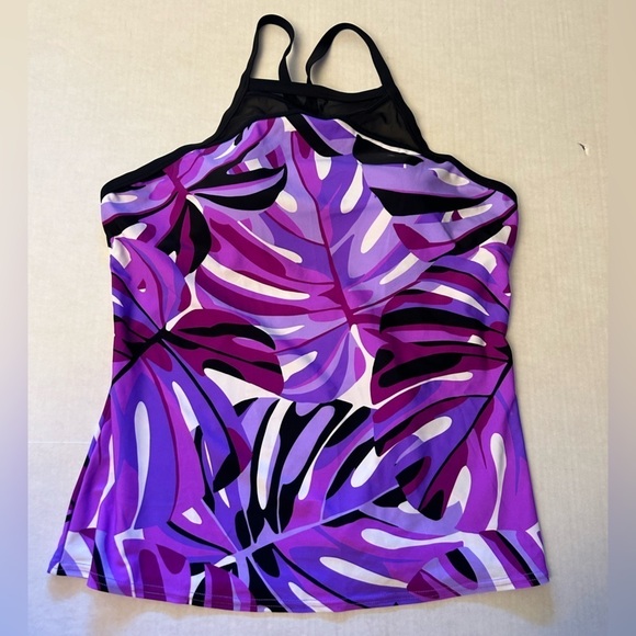 Gerry Weber razor back tankini swim top in multi purple & black Sz-XL. W15 - Picture 2 of 8
